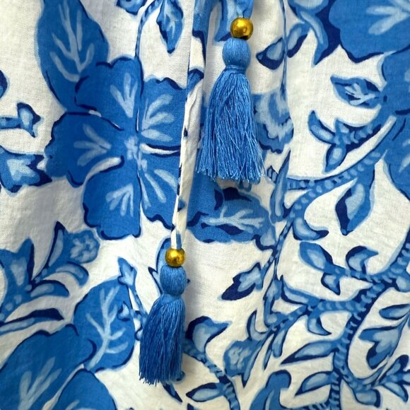 VINEYARD VINES Womens Top Size Small Blue White Floral Sleeveless Ruffle Blouse - Picture 6 of 8